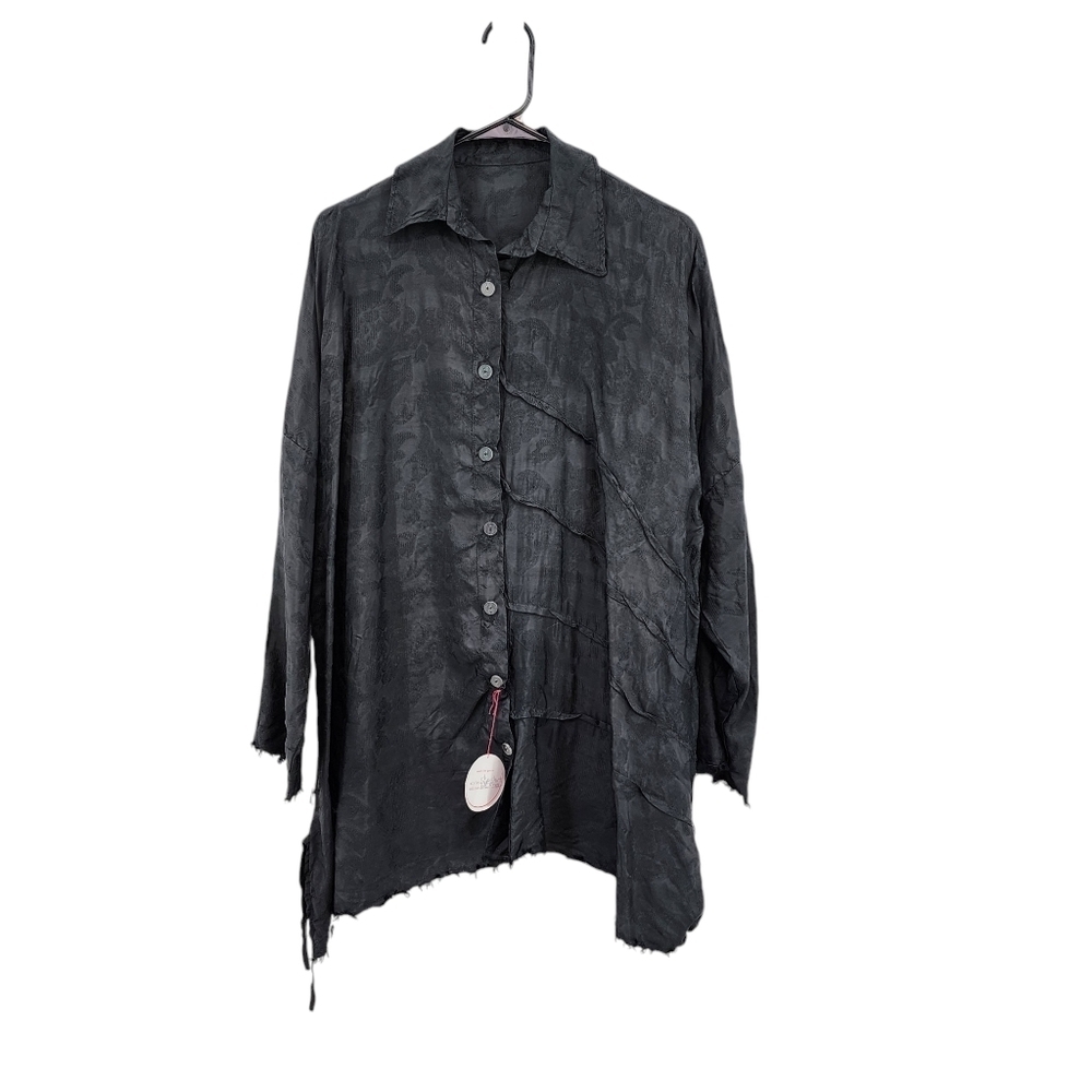 Skif Women's Floral Textured Long Sleeves Button Front Tunic Shirt